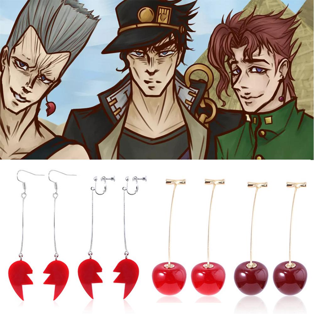 SKJK   JoJos Bizarre Adventure Anting Wanita Panjang Hati Cherry Kakyoin Noriaki Rohan Kishibe Cherry Drop Earrings