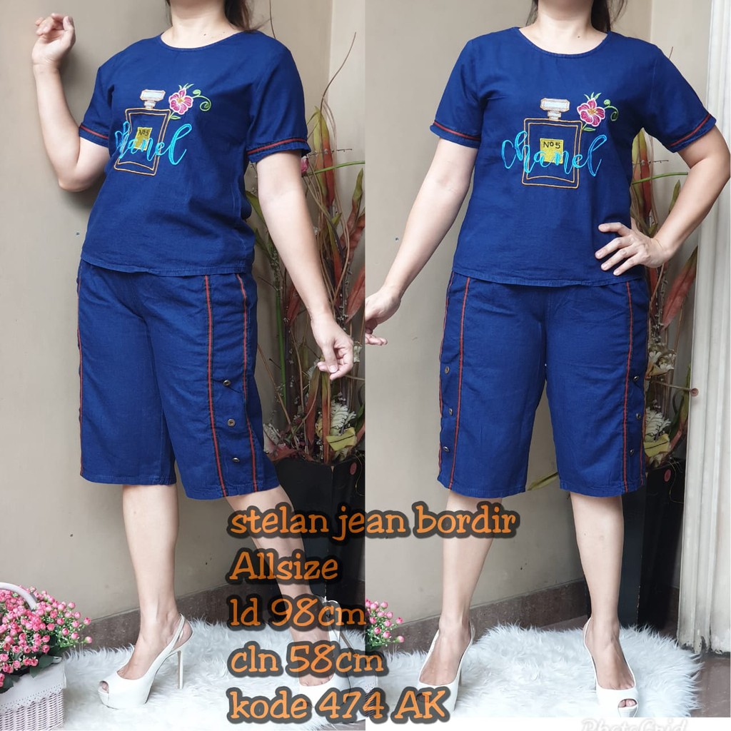SETELAN WANITA MUSLIM - SETELAN JEANS BORDIR ALL SIZE KD 474 AK