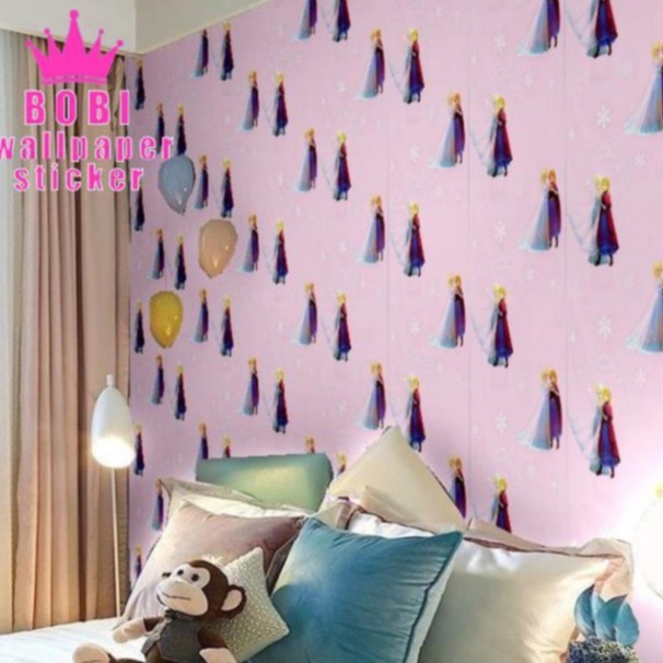 Wallpaper Sticker 5298 Frozen Pink / Wallpaper Dinding Stiker Elsa Frozen Ukuran 9mx45cm