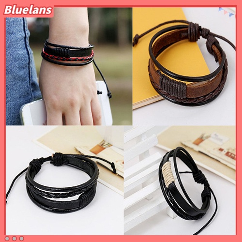 Bluelans Unisex Vintage Retro Multilayer Braided Faux Leather Wristband Bracelet Bangle