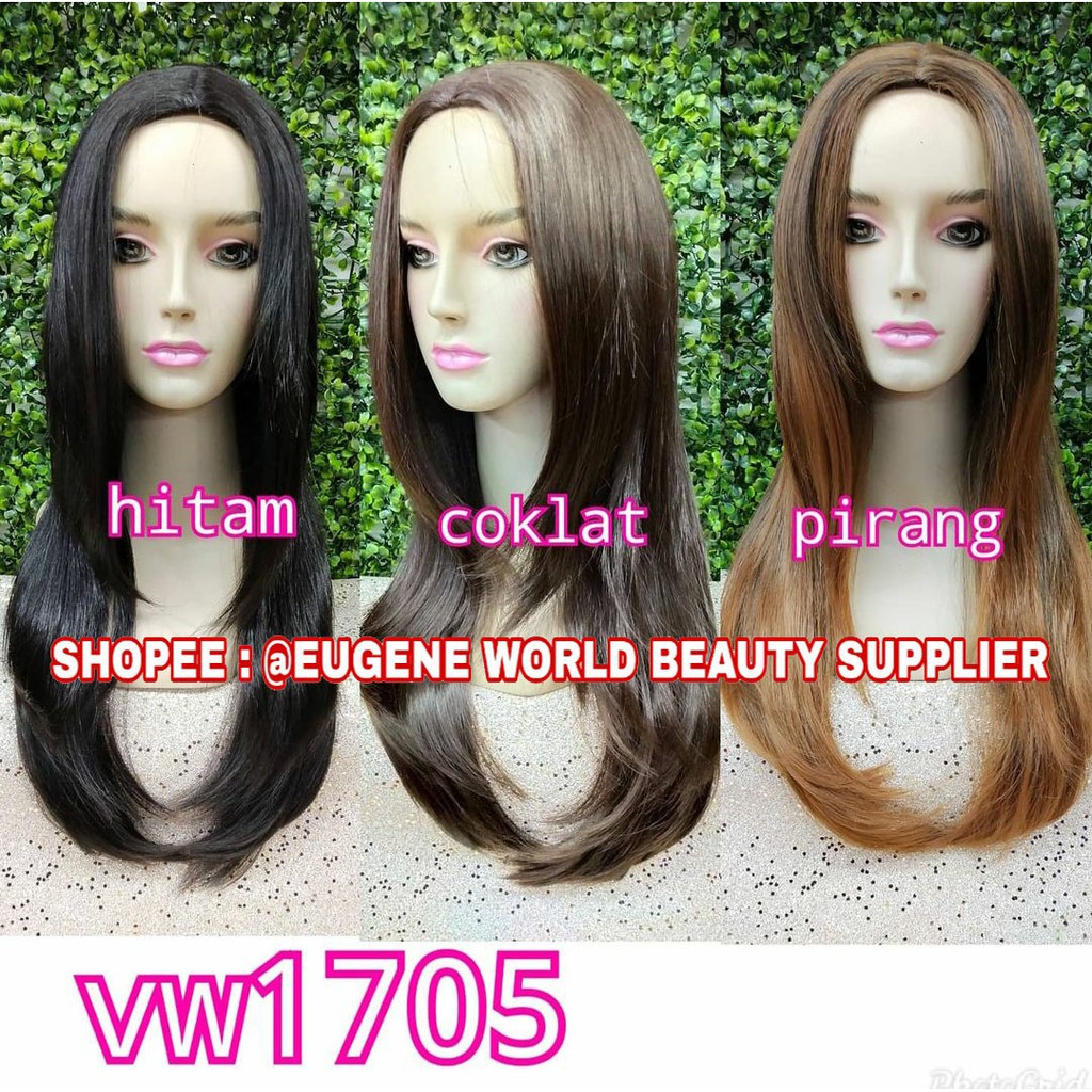 RAMBUT PALSU WIG WANITA LURUS PANJANG SHAGY NATURAL ALAMI WIG KOREA RAMBUT ASLI HITAM COKLAT 1705