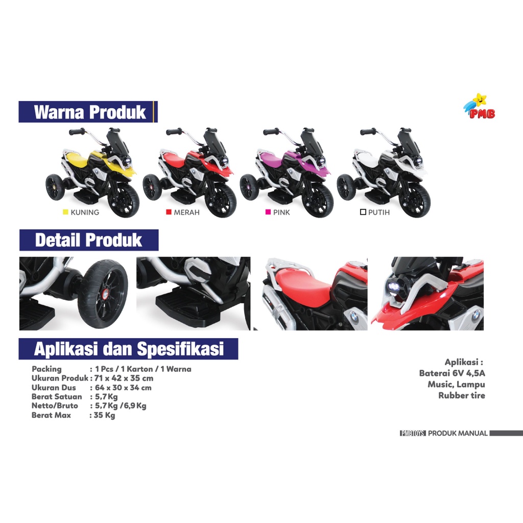 Sepeda Motor Aki Anak PMB TOYS Type M888 (Aki Batre) Mainan Anak Trycicle Garansi SNI-1