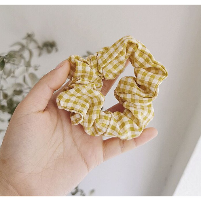 ✨DIDI.ID✨ Ikat Rambut Kotak Import IRA031 Iket Rambut Korean Scrunchie Kunciran Rambut Motif Petak-LIGHT YELLOW