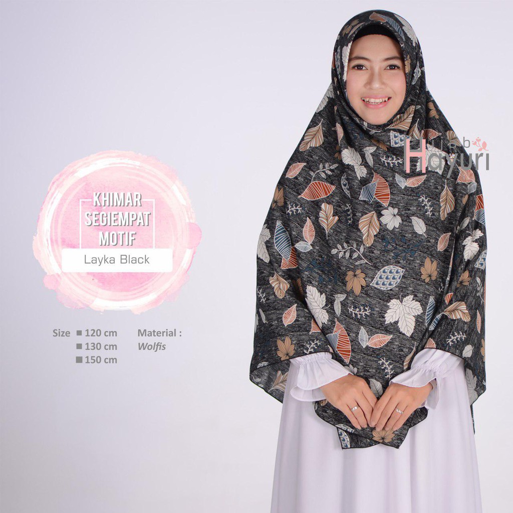 Khimar Segiempat Motif Layka ukuran 120cm by Hijab Hayuri