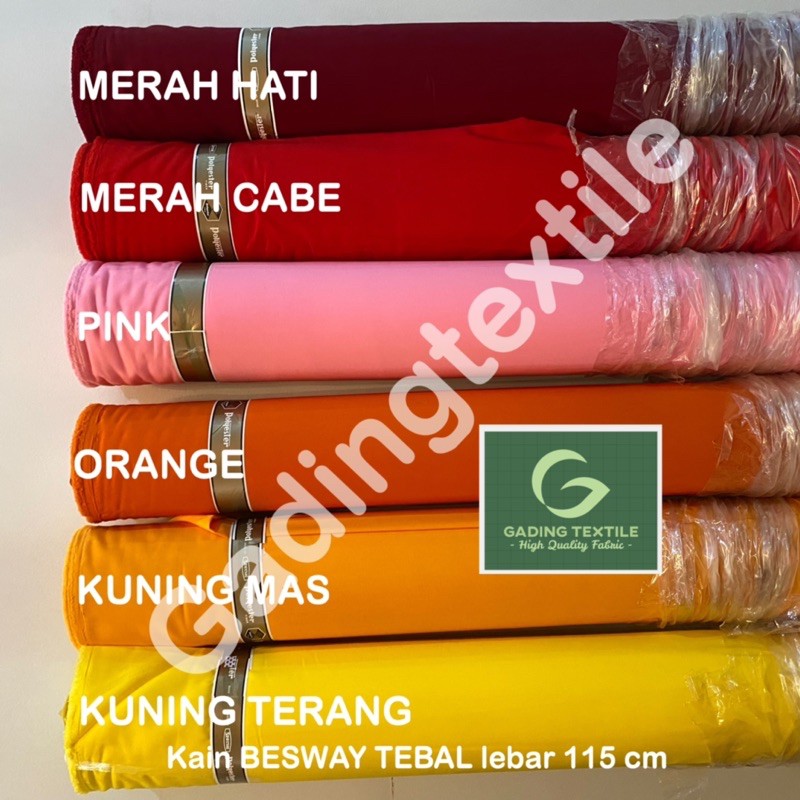 ( per 1 roll ) kain BSY BESWAY TEBAL polyester lebar 115 cm isi 54 meter bahan baju gamis koko kaftan busana muslim kemeja seragam kerudung jilbab hijab printing sublime sublim celana kulot rok dekorasi dekor hordeng gorden taplak meja BUKAN KATUN