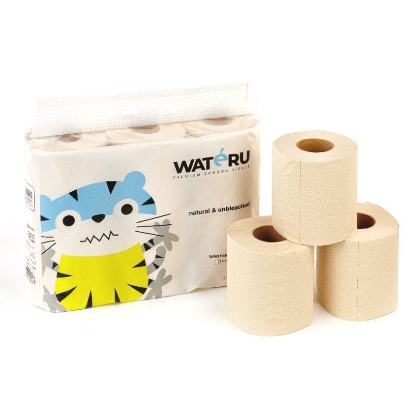 Wateru Premium Bamboo Unbleached Toilet Tissue 6 Rolls x 200 Sheets