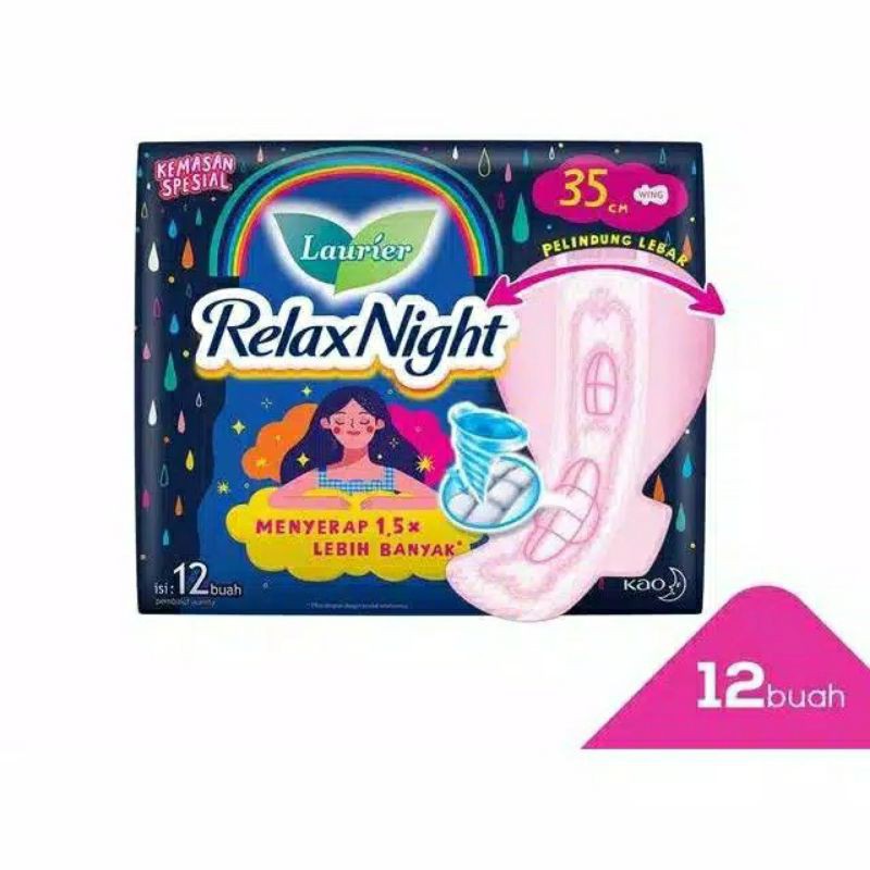 Laurier Pembalut Relax Night 35 cm (12 buah) - Laurier Relax Night 35 cm - Pembalut Laurier