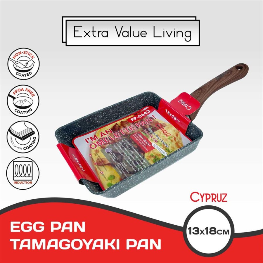 Penggorengan Anti Lengket Cypruz Grey Marble Fry Pan FP-0643 18cm Omelette Pan