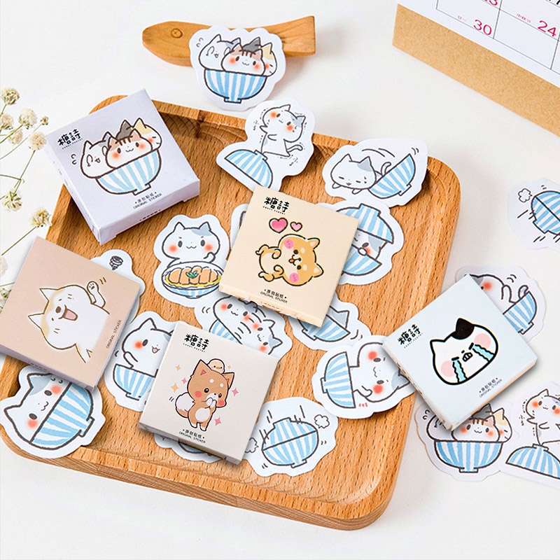 45 Pcs Cute Cartoon Cat Boxed Sticker Diary Handbook Decoration Sealing Sticker