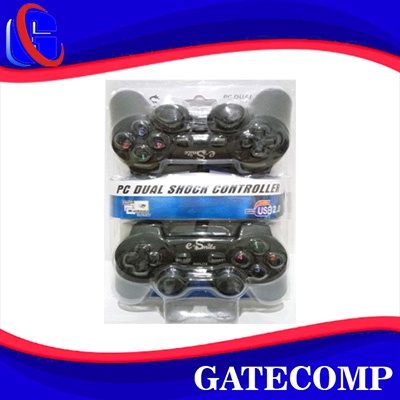 Gamepad Double Hitam E-Smile PC Dual Shock Controller USB