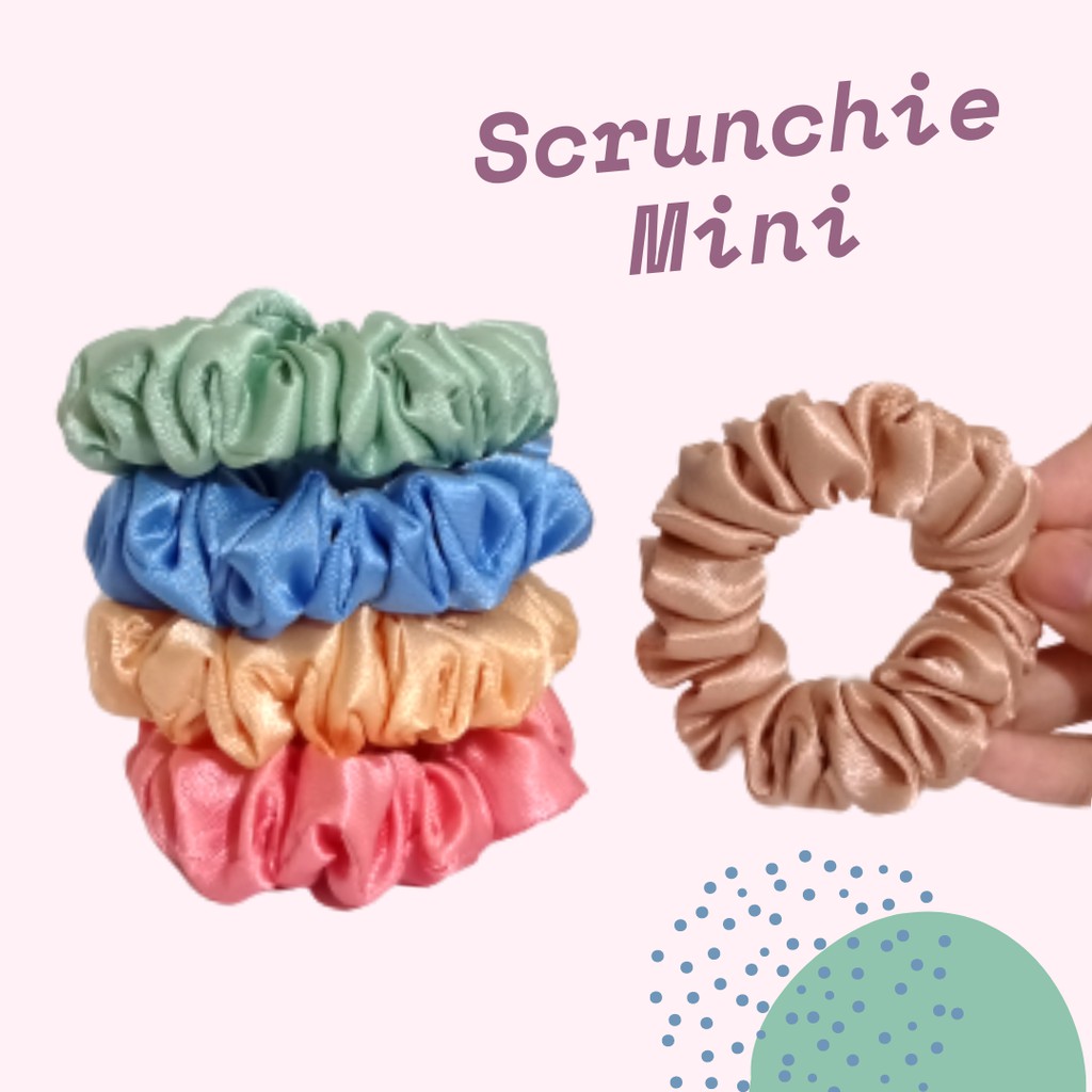 Ikat Rambut Scrunchie Mini Set Isi 5 Pcs Kunciran Satin Glossy