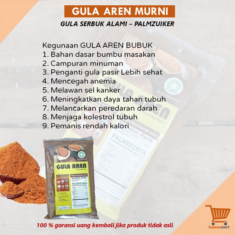 Gula Aren Serbuk Alami - Gula Semut Bubuk - Palm Sugar - Palmzuiker 500 gram Original Natural Organik