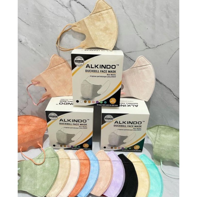 MASKER duckbill earloop dan headloop (hijab) aneka warna.harga tertera untuk 1box isi 50pcs.