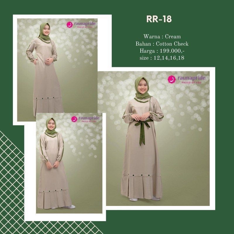 Gamis Anak Remaja Rauna / Rauna RR 18 Cream / Original