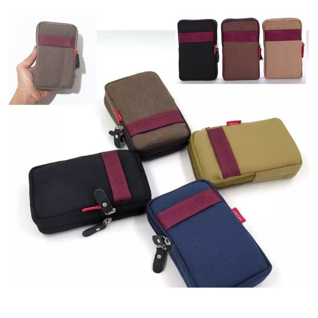 Tas Dompet Pinggang 2 HP Canvas Multifungsi 114124