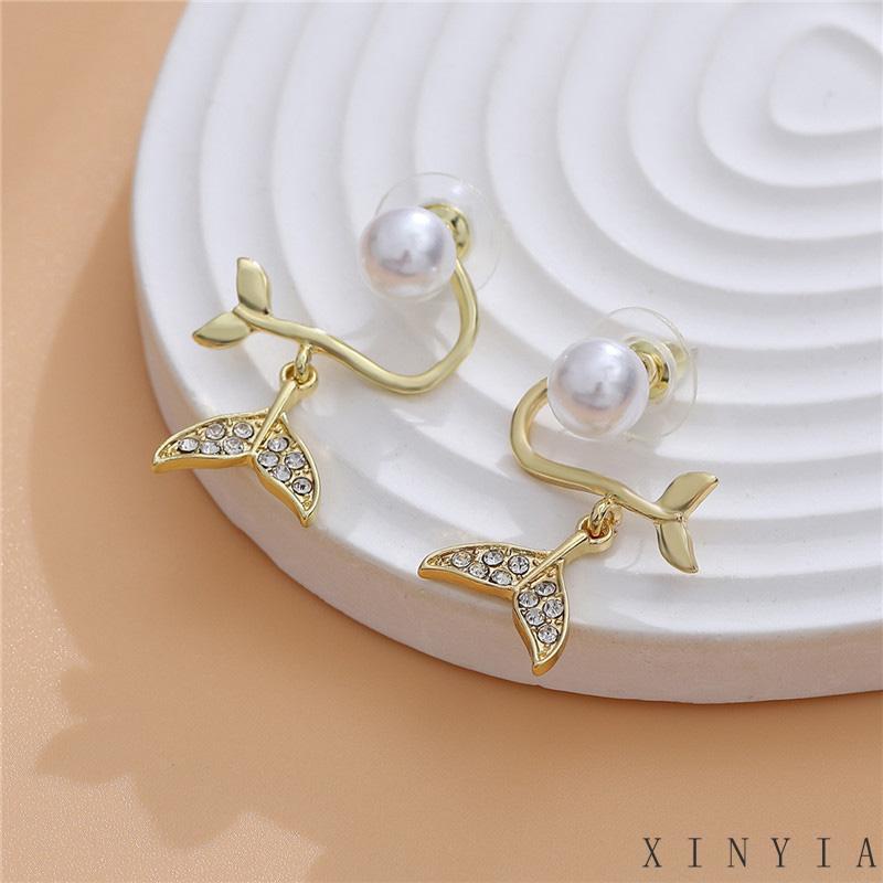 【COD】Sepasang Anting Tusuk Gantung Temperament Desain Ekor Ikan Hias Mutiara Gaya Koreasimple Untuk Wanita Berlian Gaya Mewah Untuk Wanita