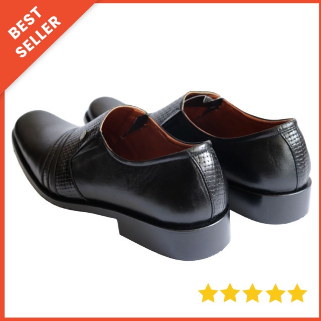 Sepatu Pria formal pantofel kerja kulit asli model slip on  Grutty Sage  Hitam