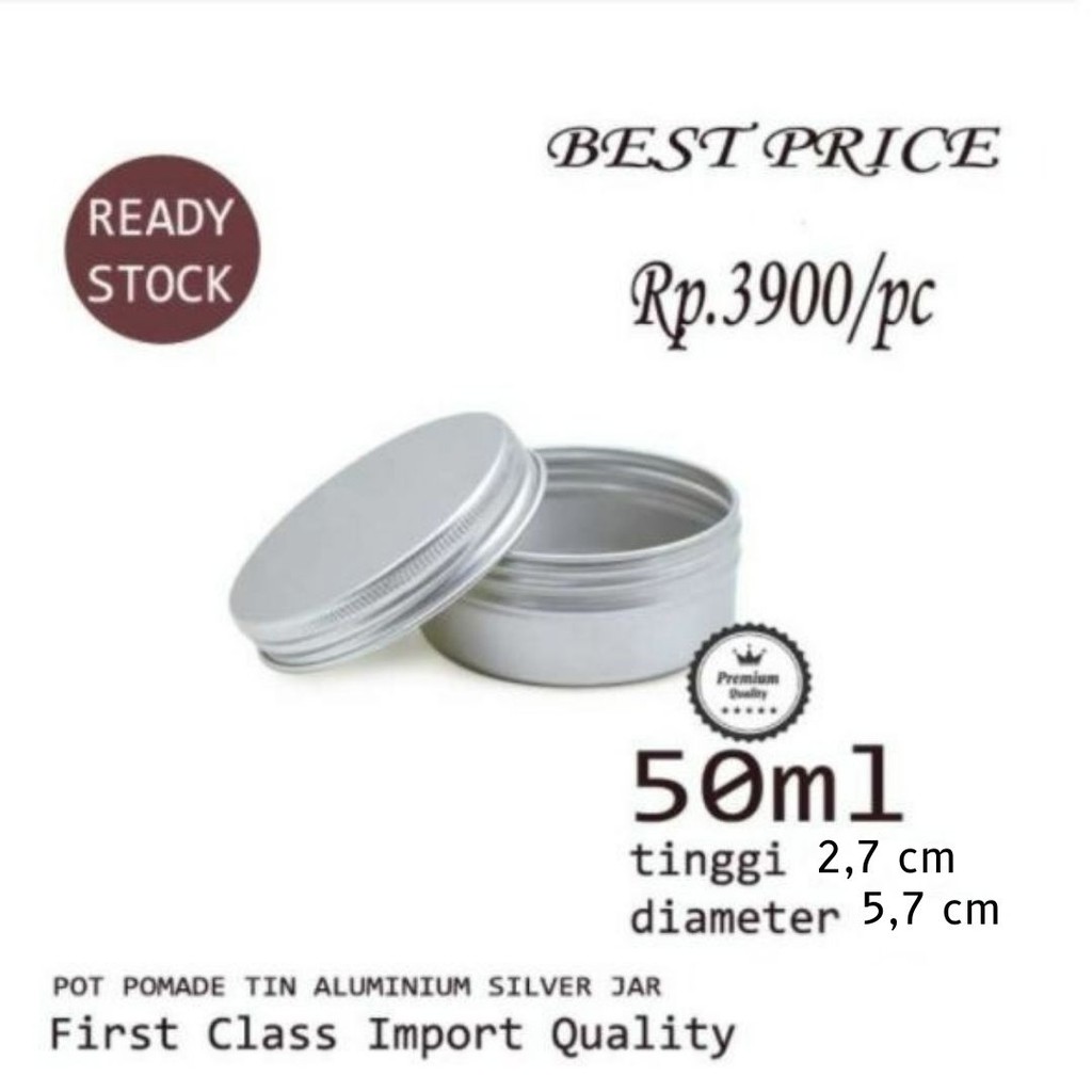 POT POMADE 50ml KALENG POMADE JAR ALUMUNIUM 50 gram Silver Import Quality Wadah Balsam Balm Cream