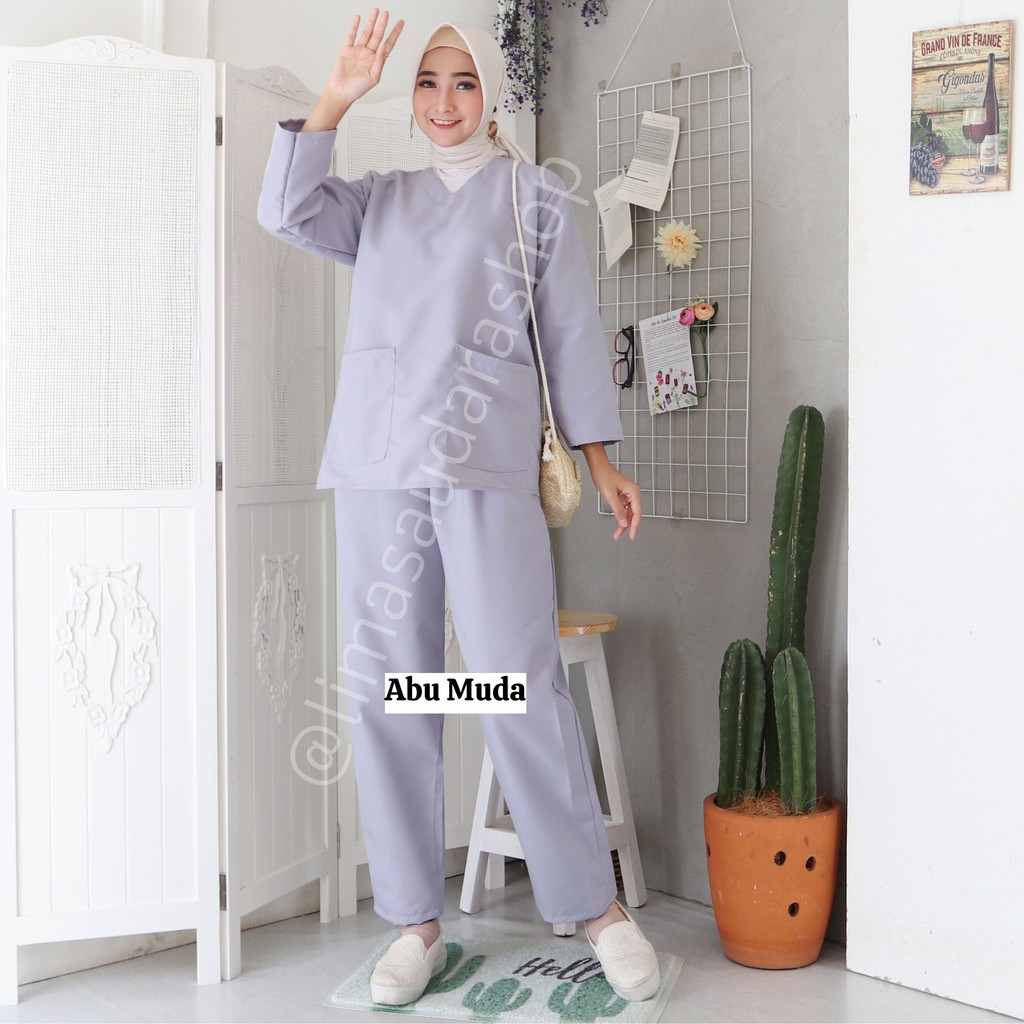 READY! BAJU JAGA LENGAN PANJANG UNISEX (BAJU OKA/ OK/ BAJU SCRUB MEDIS) 1 SET BAJU DAN CELANA