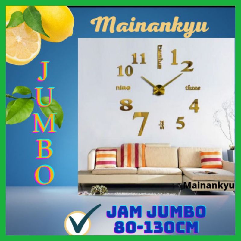 (MAINANKYU) Jam Dinding Besar DIY Giant Wall Clock Quartz Creative Design 80-130cm - Golden