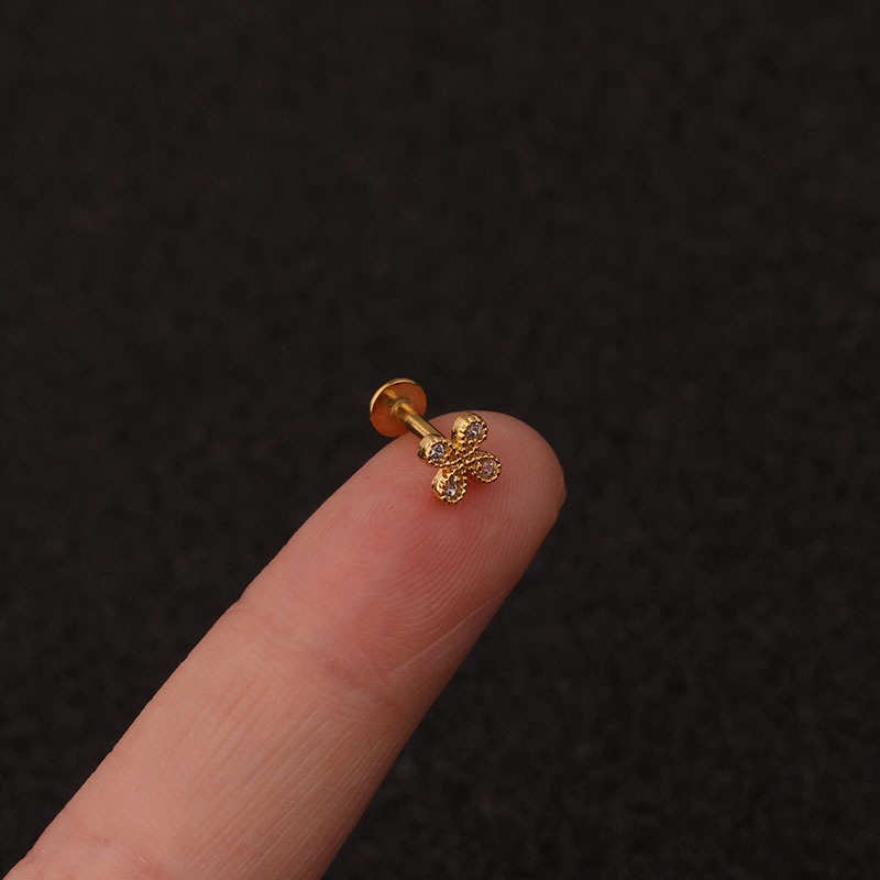 1Pc Gold Silver Square Flower Shape Stainless Steel Zircon Stud Earrings Cute Tragus Ear Stud Piercing Body Jewelry