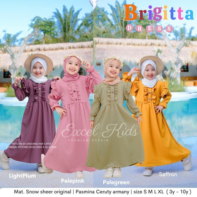 Brigitta Kids Dress Anak Perempuan Usia 6 Sampai 8 Tahun Pakaian Anak Perempuan Baju Anak Cewek Matt Crinkle