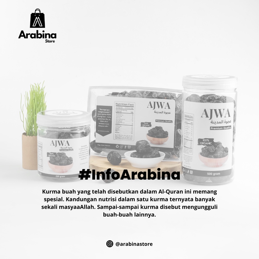 Arabina Kurma Ajwa Jumbo Premium Lembut Legit Original 100% Madinah