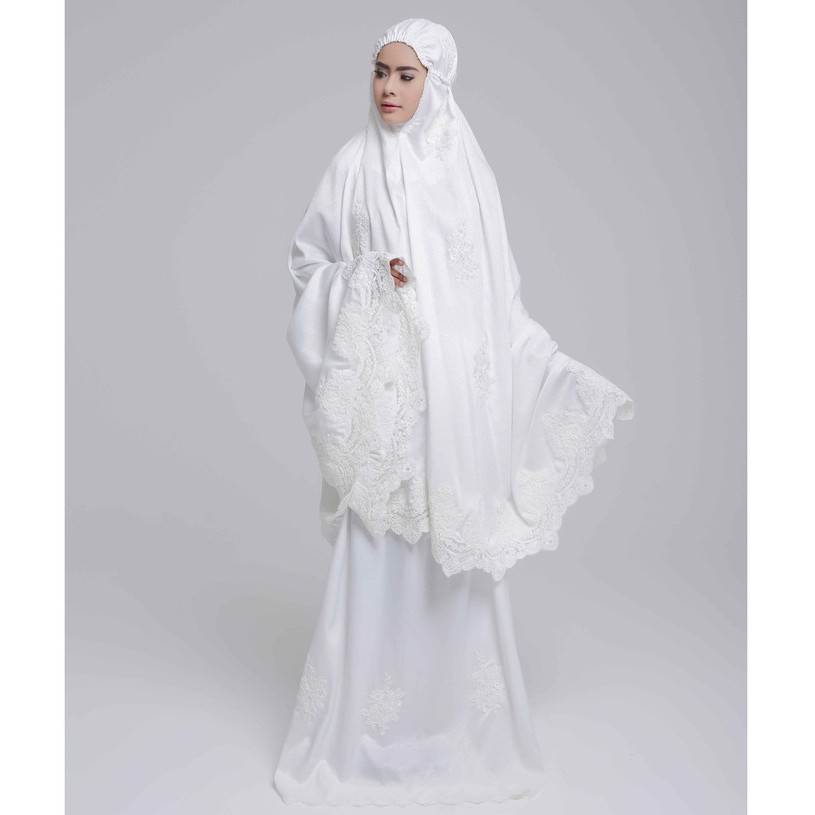 Mukena Premium Elegan, Bahan Satin Georgote, Almaz (Putih)