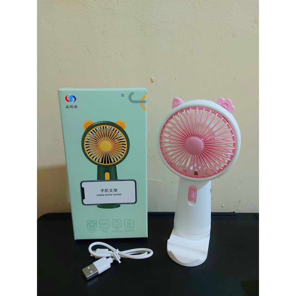 Kipas Tangan Mini Portable stand HP TERBARU IMPORT HELLO KITTY KELINCI DLL Kipas Angin Tancap Tangan LED Karakter / Kipas Genggam Portable USB Recharge (Standing Mini Fan)