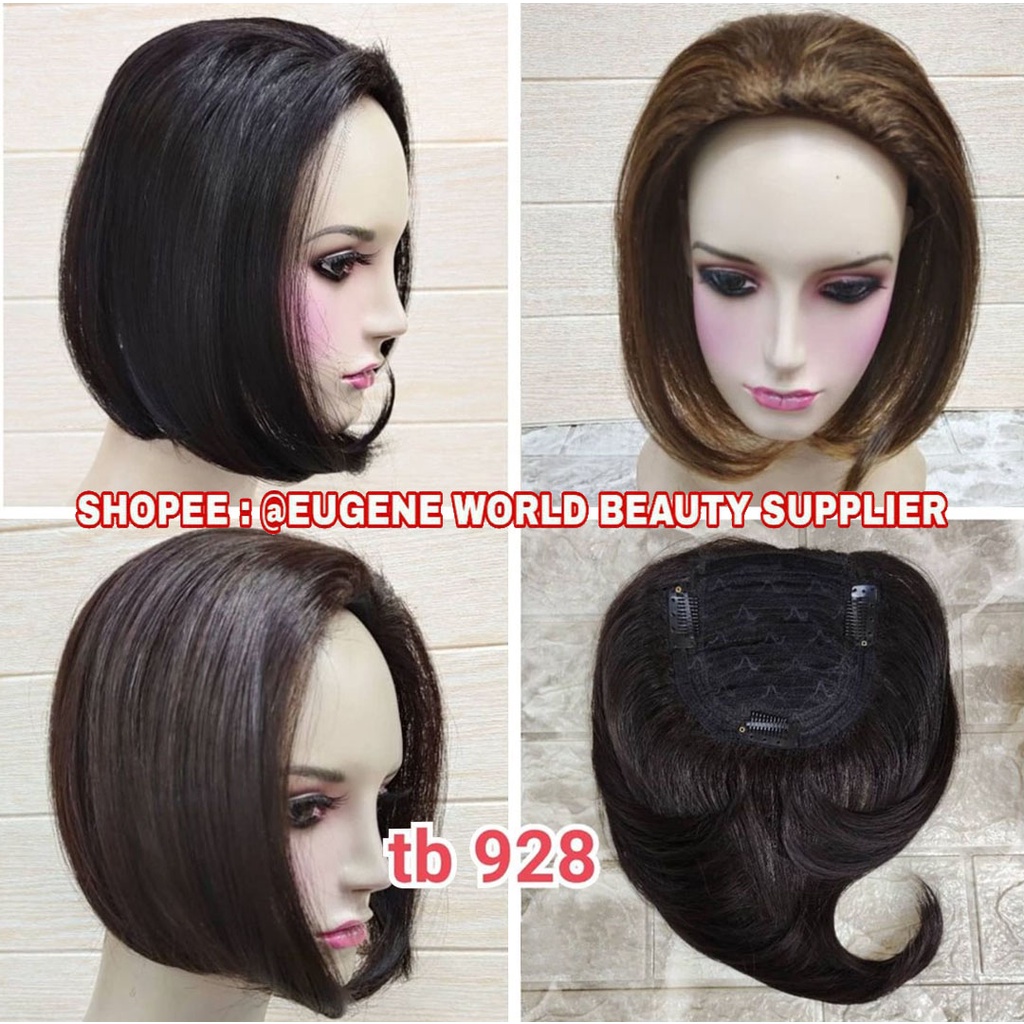 TOUPEE SHORT WIG PENUTUP TUTUP BOTAK 10CM PRIA WANITA COWOK SEMI HUMAN HAIR TOUPEE TOP HAIR