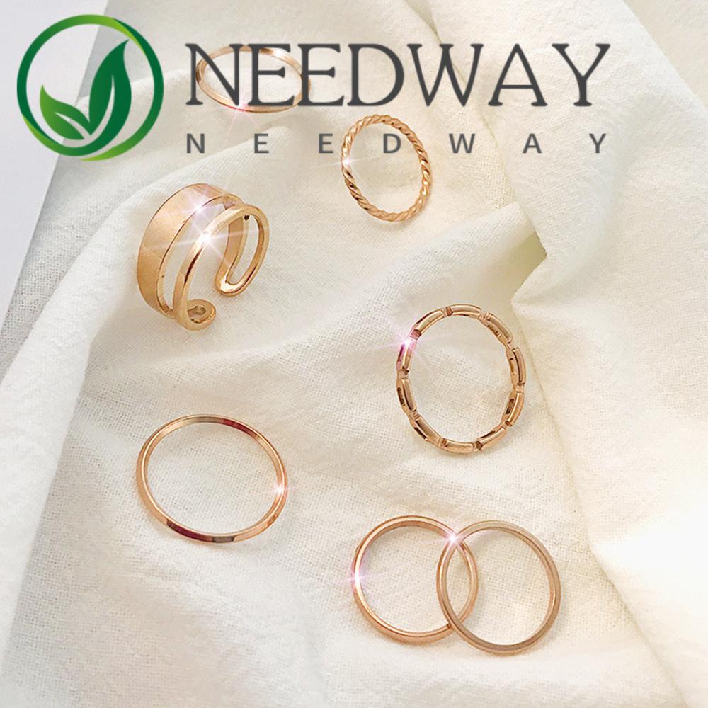 Needway  Hip Hop Personality 7Pcs/set Geometric Minimalist Ring Set