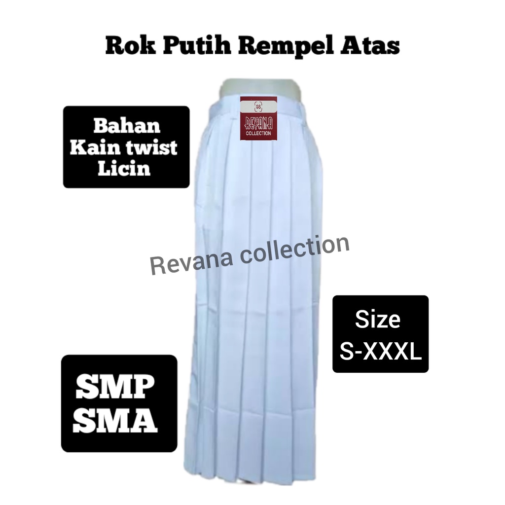 Rok Putih Panjang Rempel Lipit Atas SMP/SMA (Bahan Twist/licin)