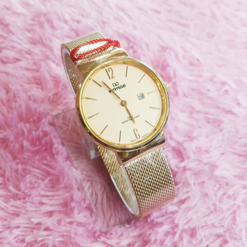 Jam Tangan Mirage Original Wanita Tali Pasir Gold