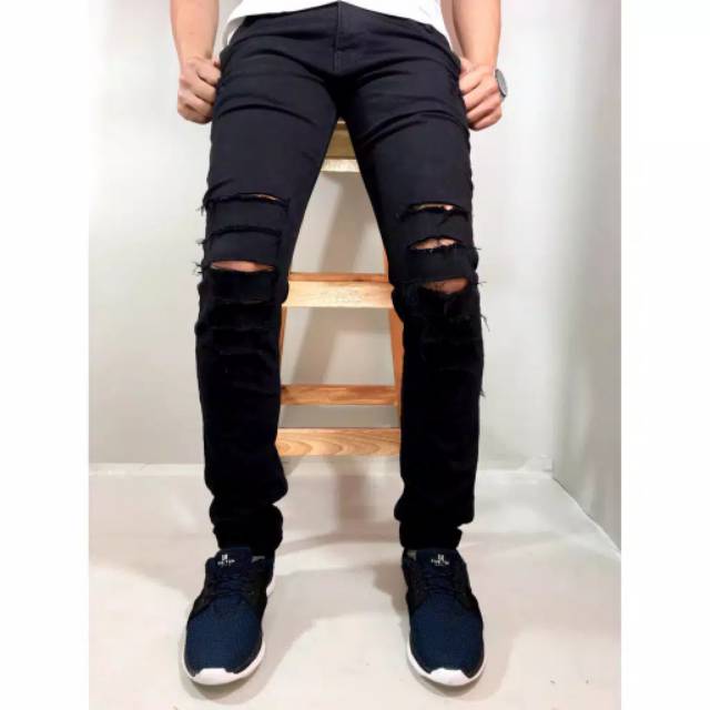 Celana jeans sobek REBEL ONE  / celana jeans ripped pria / celana jeans sobek