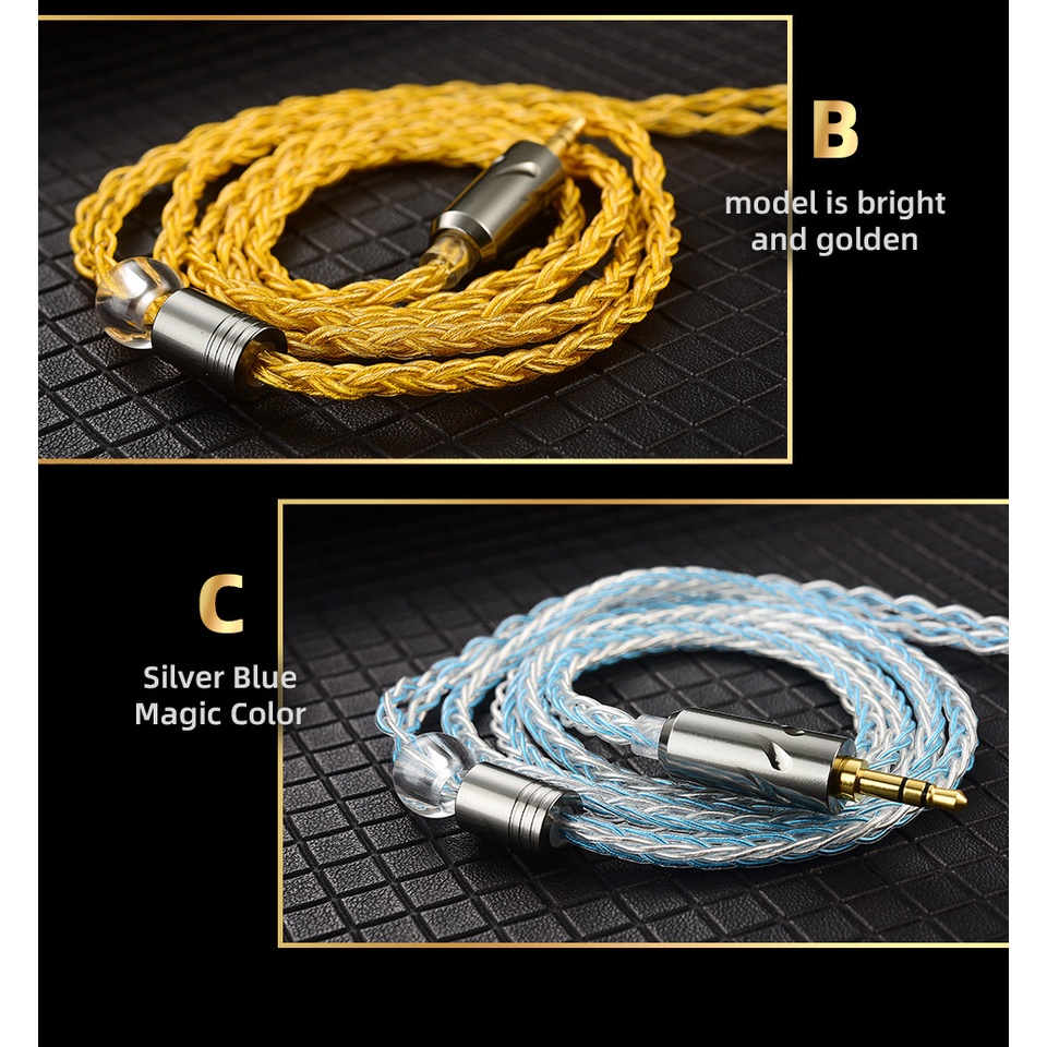 Qkz T1 Kabel Upgrade 200 Cores 8 Strand Ofc Tembaga Lapis Silver 3.5mm Qdc Untuk Kz Zsn Pro X Trn Mt1 Zxt