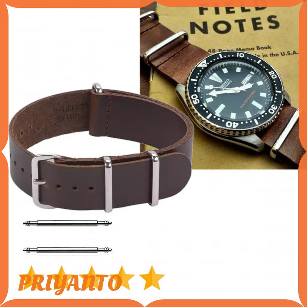 Tali Jam Tangan Kulit Nato Zulu Leather Vintage 18 20 22mm Free Pen