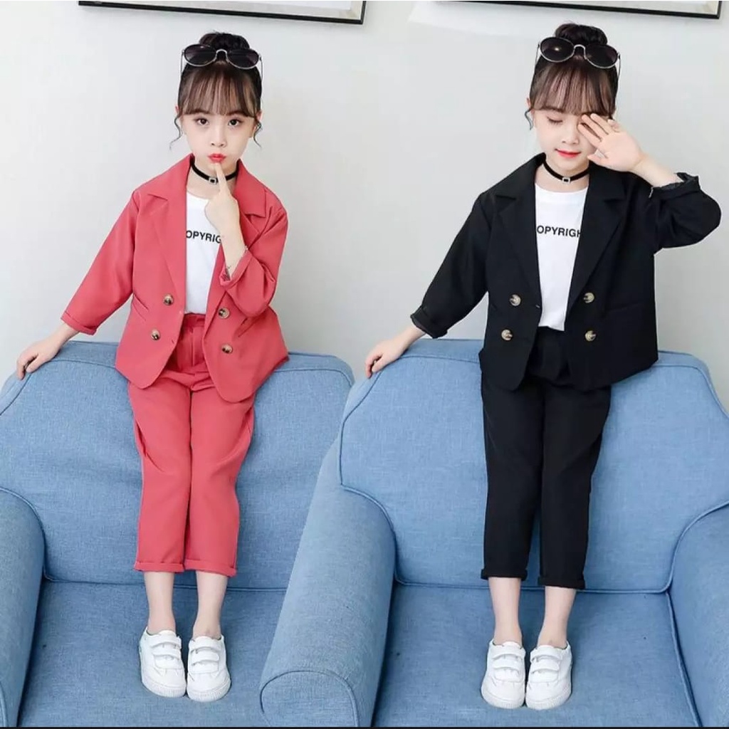 INV - SETELAN ANAK REIKO / SETELAN BLAZER / BLACK / SALEM