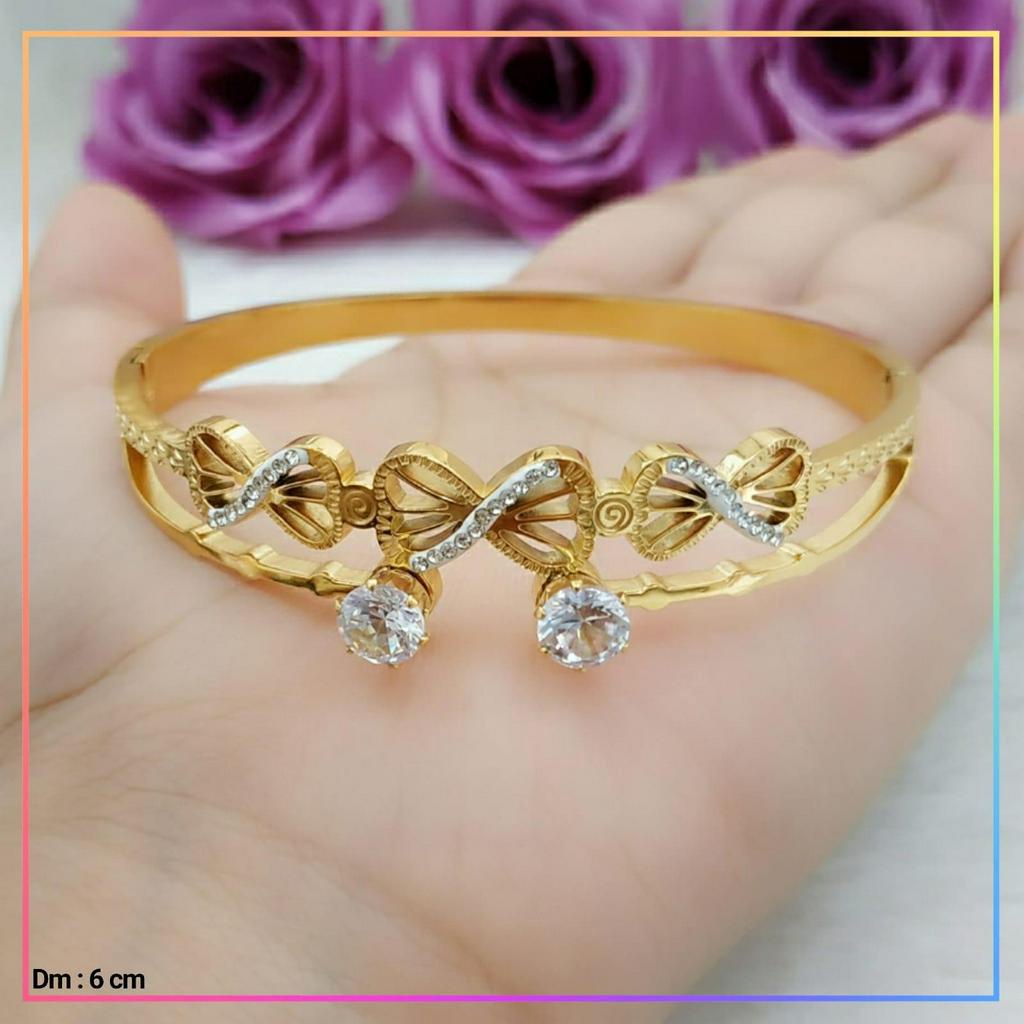 Gelang titanium/stainless steel Gelang Bangle Dewasa Permata Pita Ukir Gold Cantik Perhiasan Anti Karat GT 008