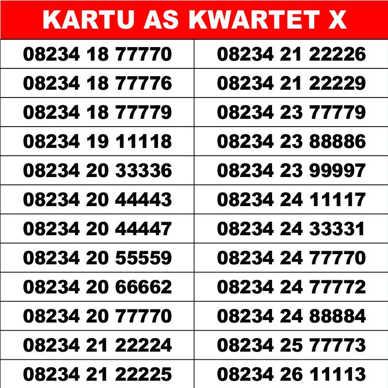 Kartu perdana nomer nomor cantik telkomsel as istimewa hoki kwartet 9999 8888 7777 6666 5555 4444 33