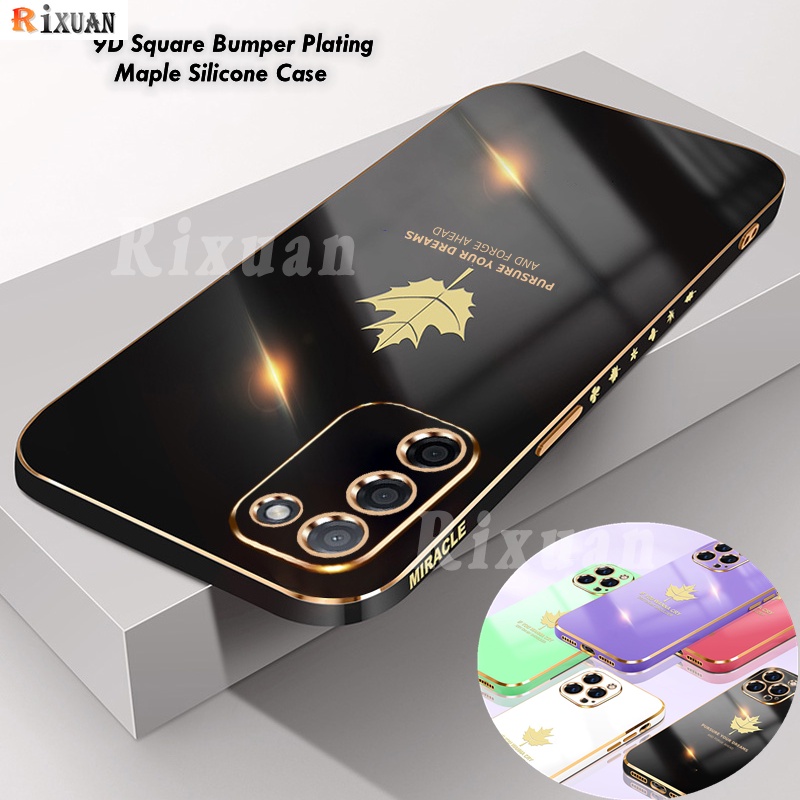 Casing OPPO A95 A74 Reno 5F Reno 4 Reno 4F Reno 3 Reno 2F Reno 2 OPPO A31 2020 A91 F11 F9 OPPO A83 Fashion Electroplated Maple Leaf Square Plating Soft Silicone Case Rixuan