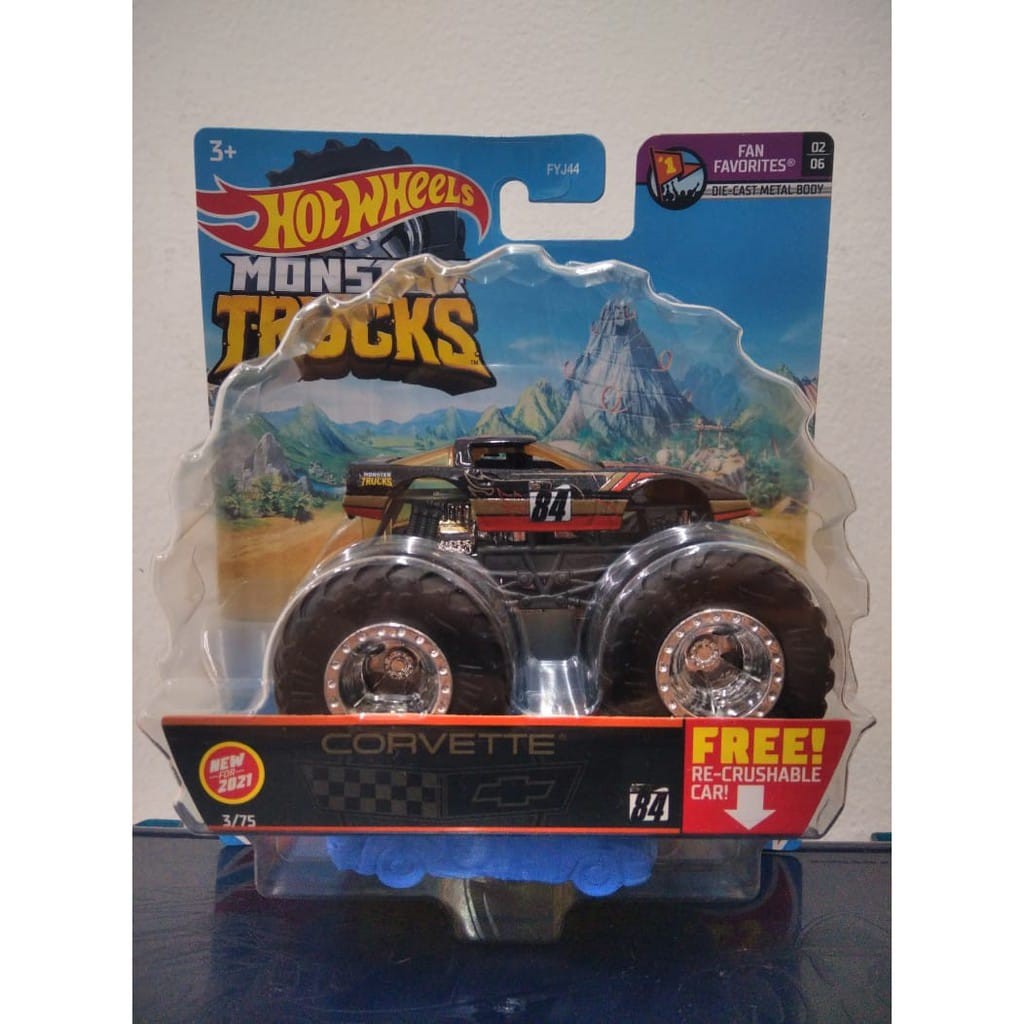 Diecast Hot Wheels Monster Trucks CORVETTE HW Hotwheels Jam Mobil Mainan Scale 1/64 Truck Besar