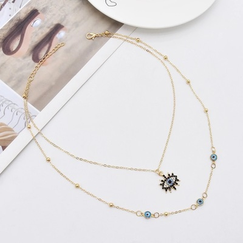 fashion retro full diamond Evil eye Multilayer alloy Necklaces/ Exaggerated personality gold color long Clavicle Chain