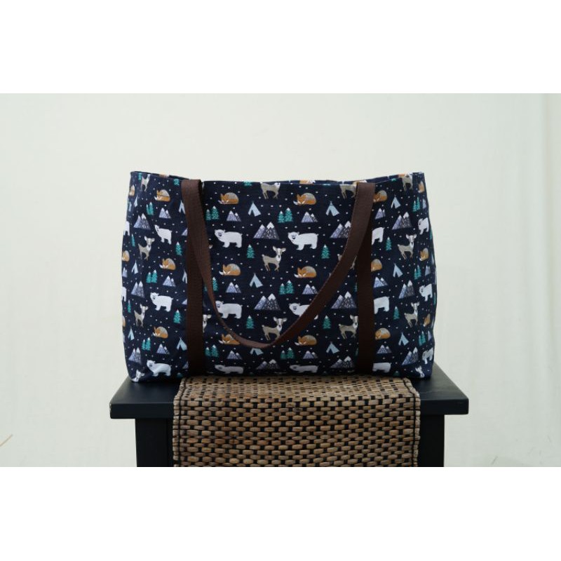 Tas Belanja Kanvas Jumbo Lapaxa/Shopping Bag Jumbo Motif Animal Biru Dongker