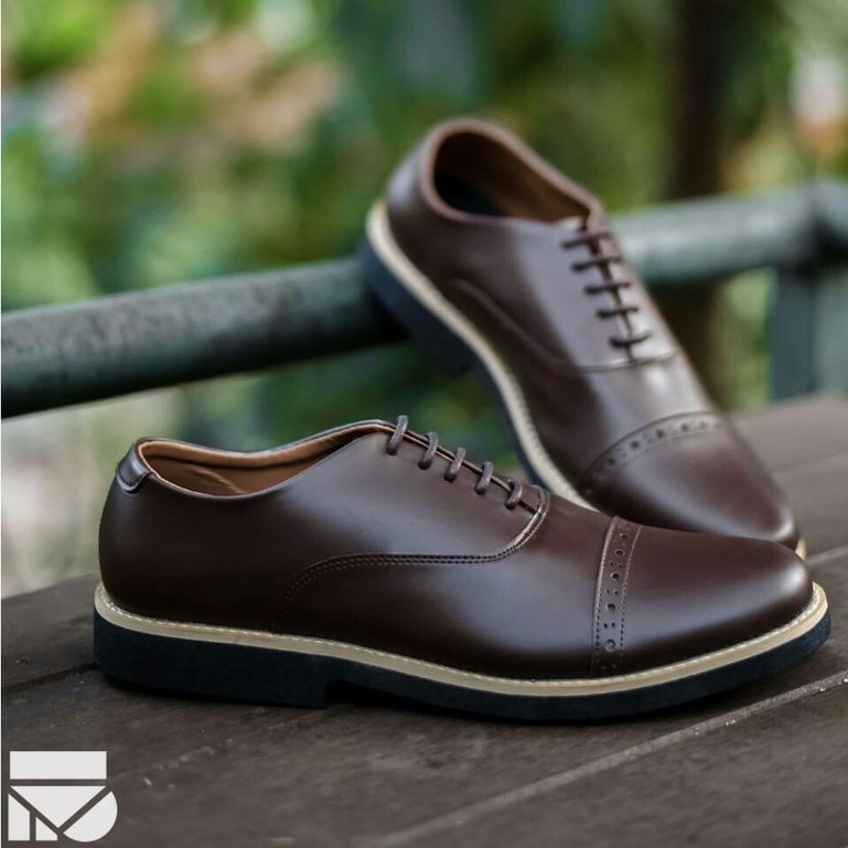 Sepatu Pantofel Klasik Kulit Pria/Cowok/Men Lokal Original Footwear | Oxford Brown | FORIND x FSTP