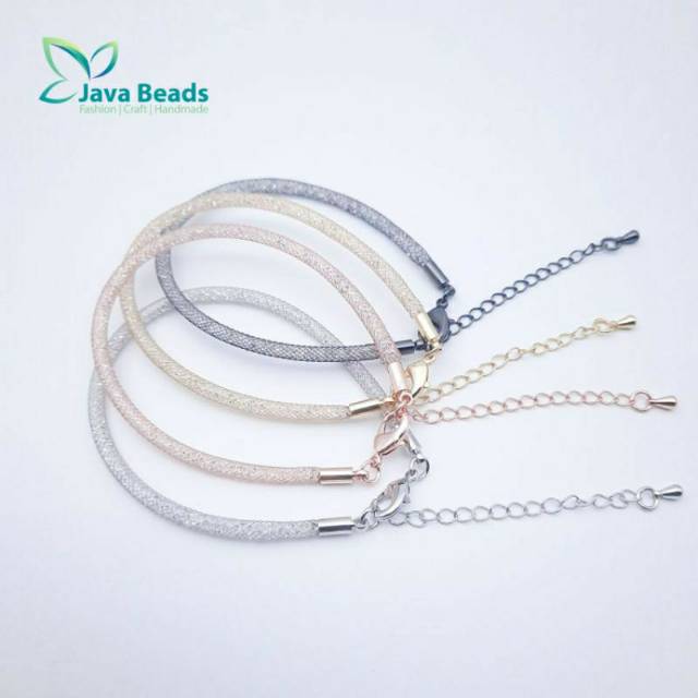 Gelang Tali Kawat Kristal Glitter Untuk Charm Liontin Emas