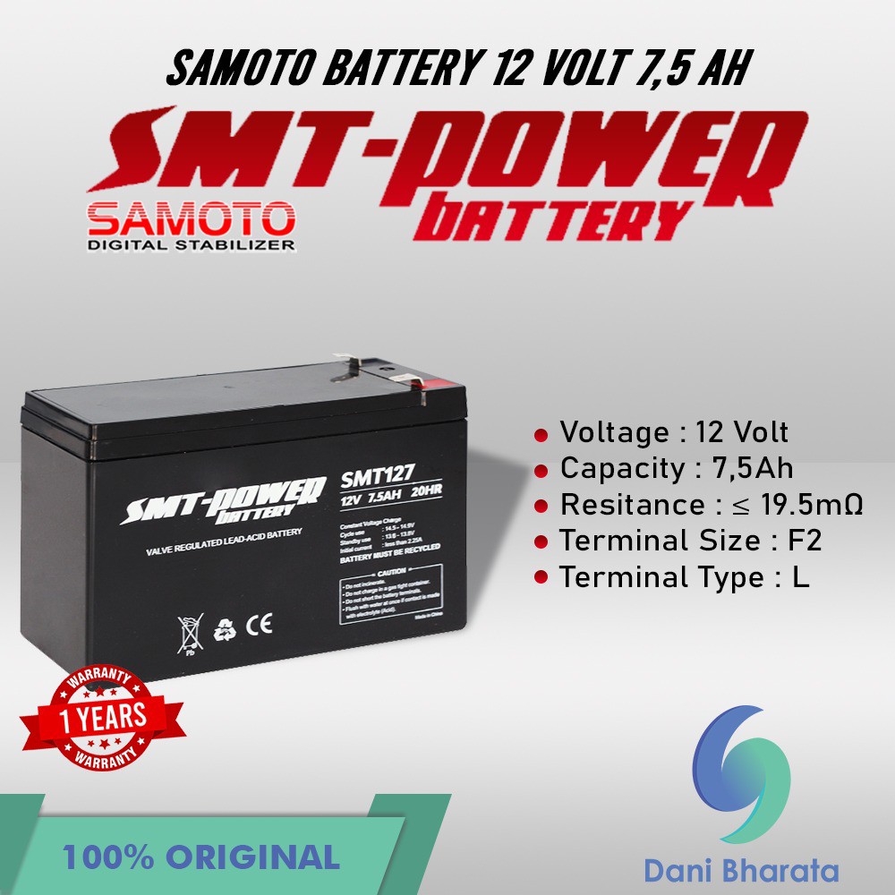 BATTERY VRLA (Valve Regulated Lead Acid) / SLA (Sealed Lead Acid) SMT 12V 7,5AH