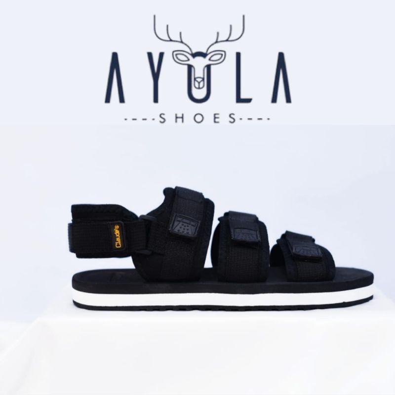 Sandal Gunung Pria Wanita Casual Hitam Putih 3 Strap Ayola Shoes Project