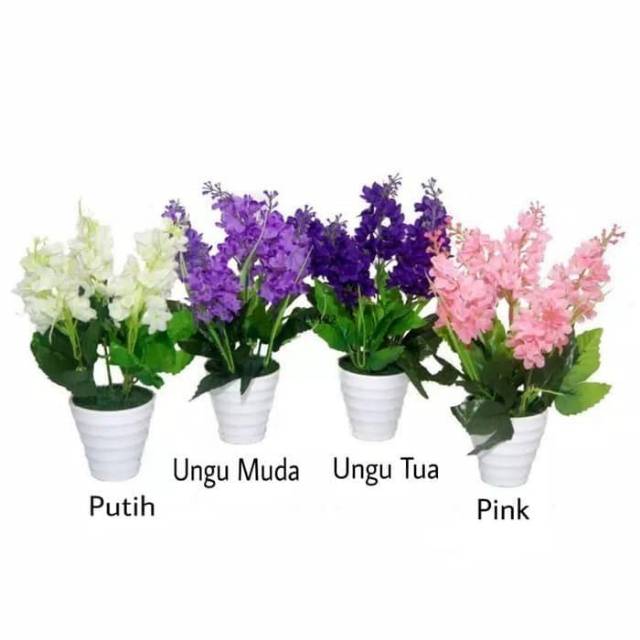 Set Bunga Lavender Artifisial &amp; Pot - Vas Plastik Artificial Dekorasi