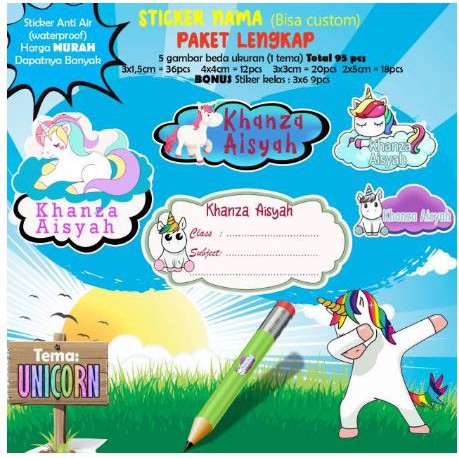 

95pcs stiker nama anak waterproof/stiker nama anti air/stiker nama anak custom/Label nama anak