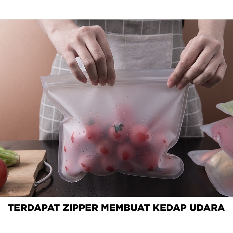 Reusable Silicone Food Bag Kantong Penyimpanan Makanan Kedap Udara Zipper Pouch / Kantong makanan FOOD STORAGE